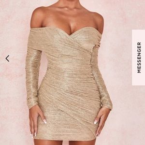 House of CB Gold Felicity ruched mesh dress